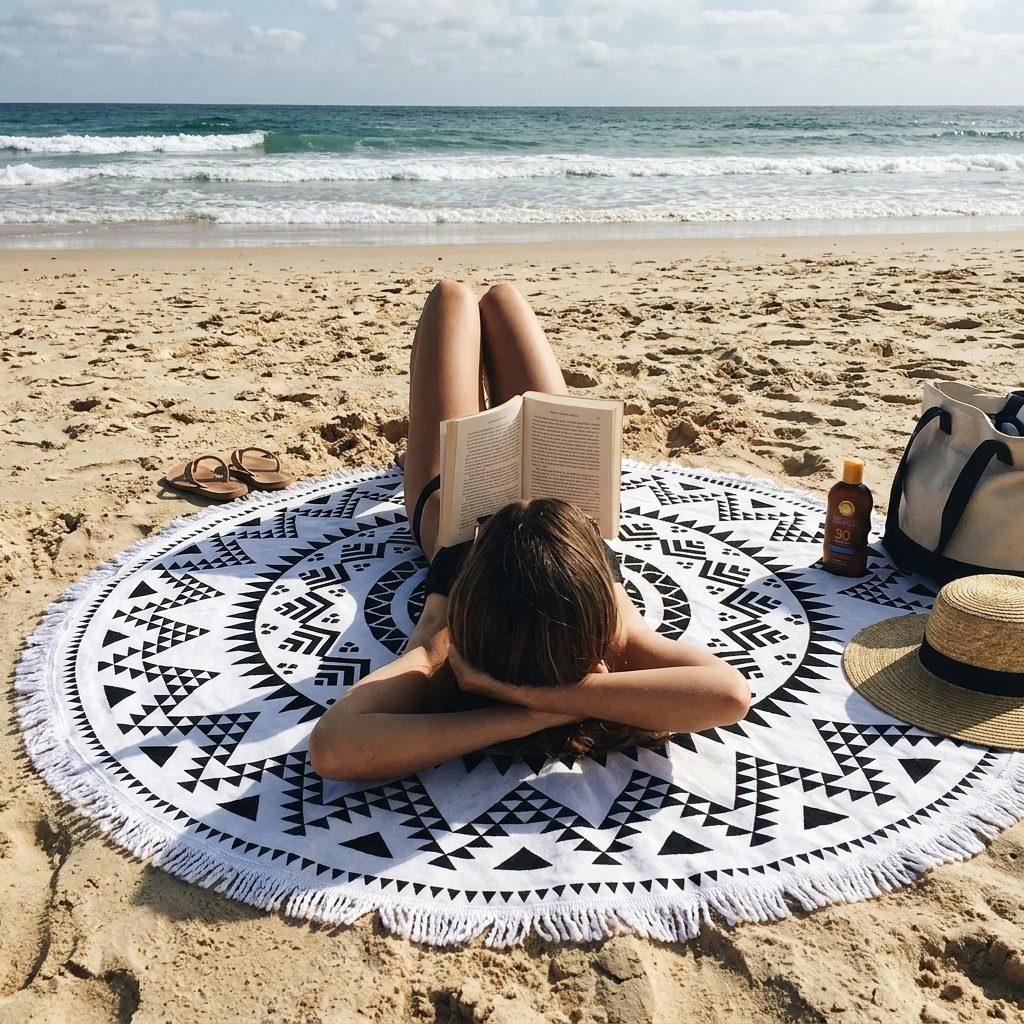 Round Tassel Beach Mat lifestyle