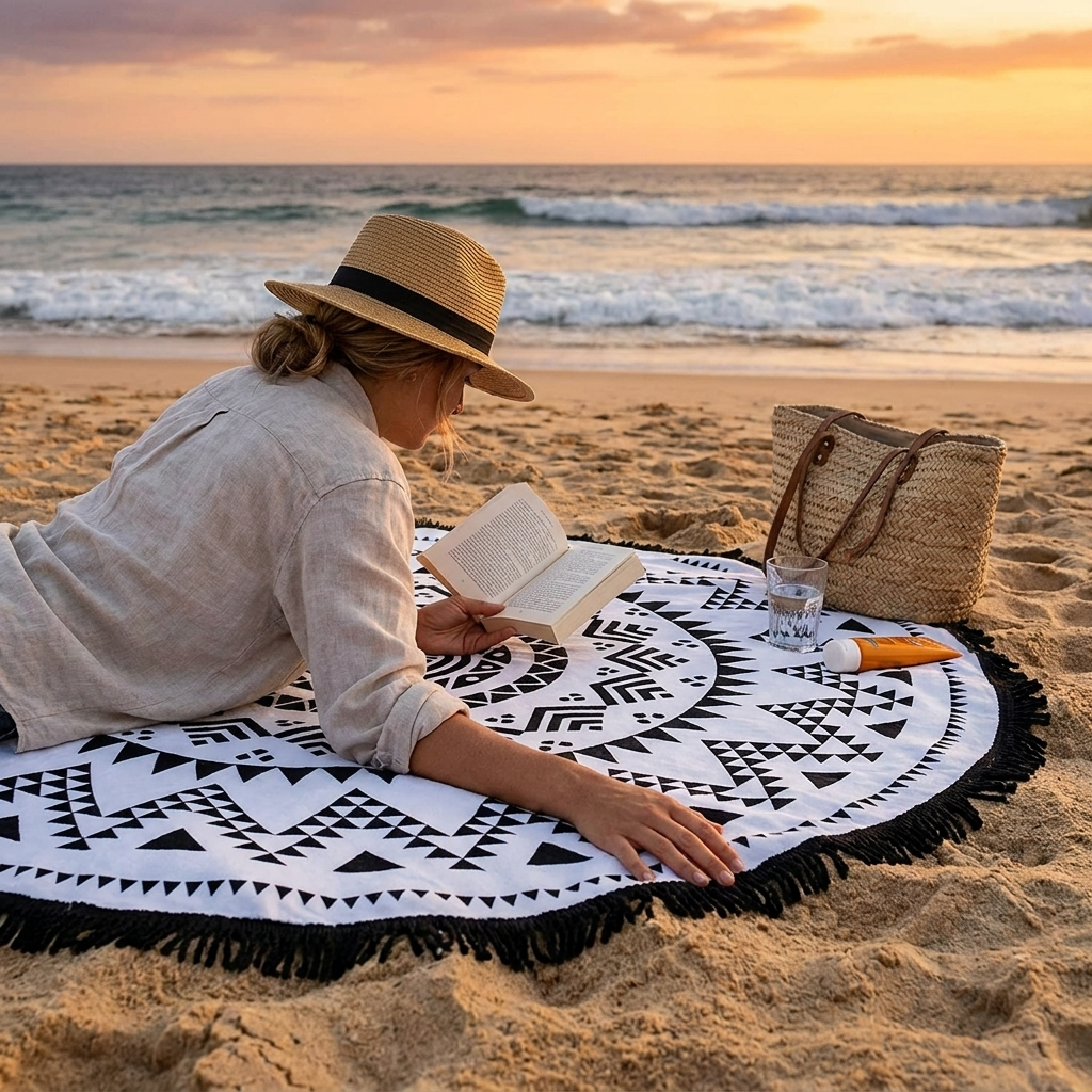 Round Tassel Beach Mat lifestyle